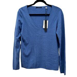 NWD Tahari Women's Size L Blue Wave V-Neck Sweater MSRP $68 "thread pulls"